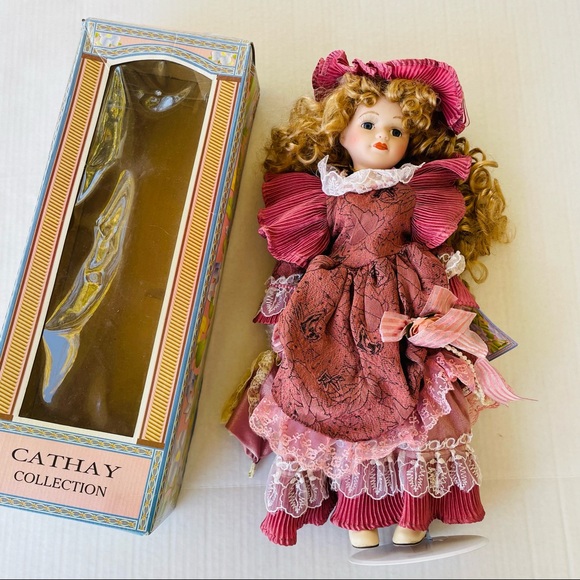Cathay Collection Antique Porcelain Doll in Box Brand New with Stand 15” - Picture 3 of 13